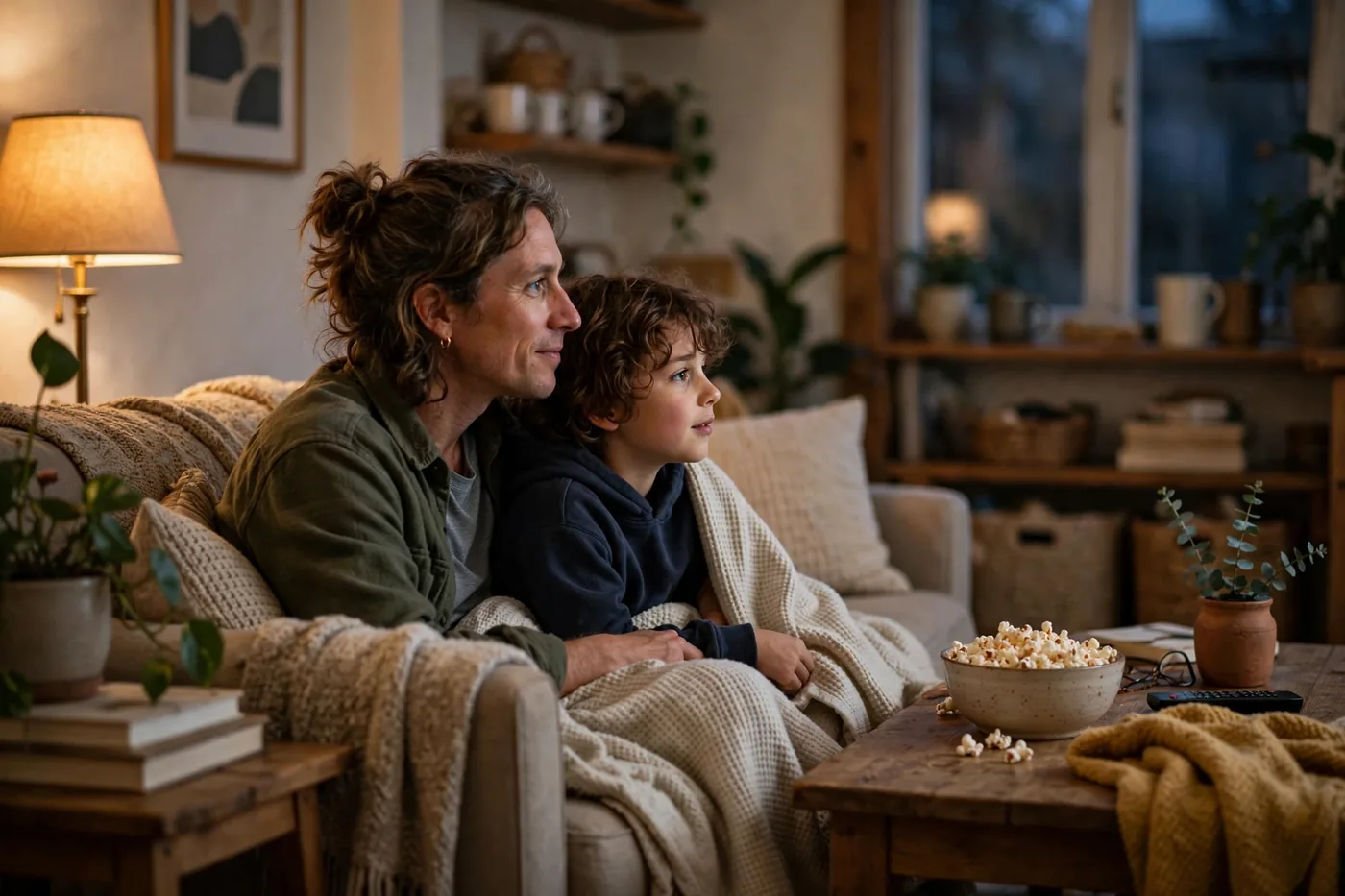A family relaxing together in a living room